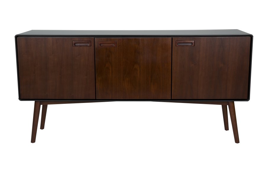 DUTCHBONE Juju Sideboard, hoch, mit 3 Türen und 3 Regalen – braunes Walnussfurnier/Eschenholz und schwarzes Furnier