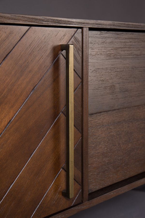 DUTCHBONE Klasse skjenk, lav, m. 4 drer og 2 hyller - brun fiskebein MDF og gull stl