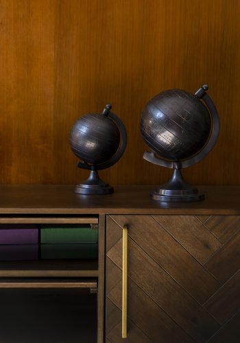 DUTCHBONE Klasse skjenk, lav, m. 4 drer og 2 hyller - brun fiskebein MDF og gull stl