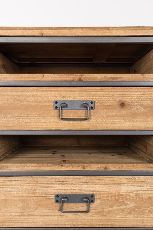 WHITE LABEL LIVING Damian skjenk, m. 2 glassdrer, 2 skuffer, 2 rom, 1 hylle - brunt gran/svart jern