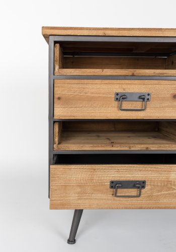 WHITE LABEL LIVING Damian skjenk, m. 2 glassdrer, 2 skuffer, 2 rom, 1 hylle - brunt gran/svart jern