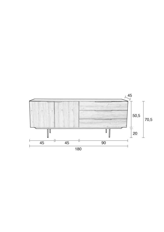 ZUIVER Travis skjenk, m. 2 drer og 3 skuffer - sort eikefiner og stl