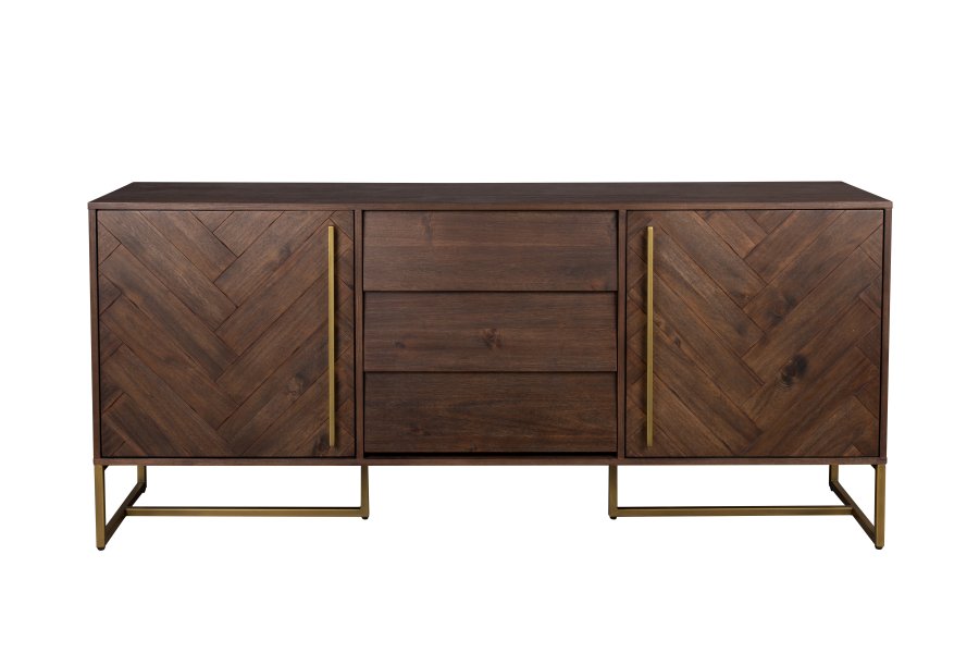 DUTCHBONE Klasse skjenk, hy, m. 2 drer, 2 hyller og 3 skuffer - brunt fiskebeintre og gullstl