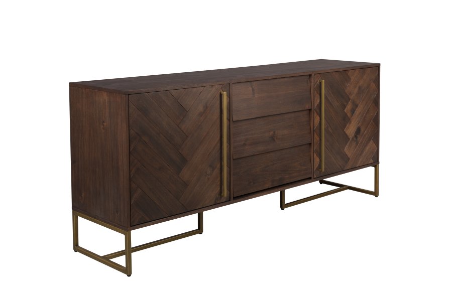 DUTCHBONE Klasse skjenk, hy, m. 2 drer, 2 hyller og 3 skuffer - brunt fiskebeintre og gullstl