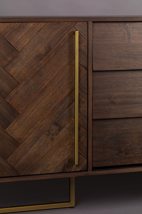 DUTCHBONE Klasse skjenk, hy, m. 2 drer, 2 hyller og 3 skuffer - brunt fiskebeintre og gullstl