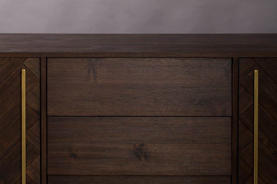 DUTCHBONE Klasse skjenk, hy, m. 2 drer, 2 hyller og 3 skuffer - brunt fiskebeintre og gullstl