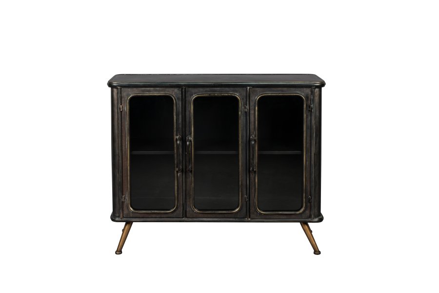 DUTCHBONE Denza Sideboard, mit 2 Glastüren und 1 Regal – schwarzes Eisen