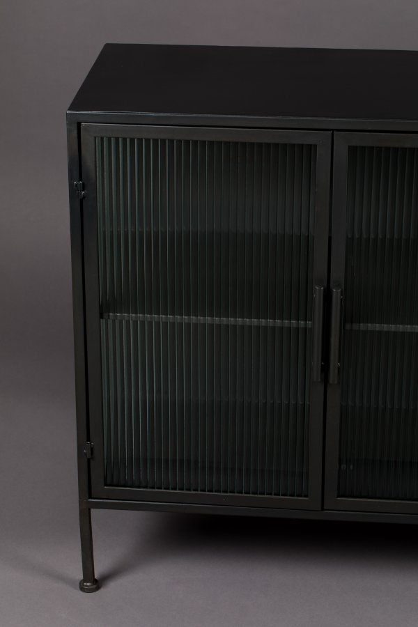 DUTCHBONE Boli skjenk, lav, m. 4 drer og 2 hyller - glass og sort jern