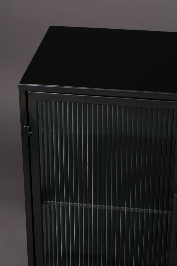 DUTCHBONE Boli skjenk, lav, m. 4 drer og 2 hyller - glass og sort jern