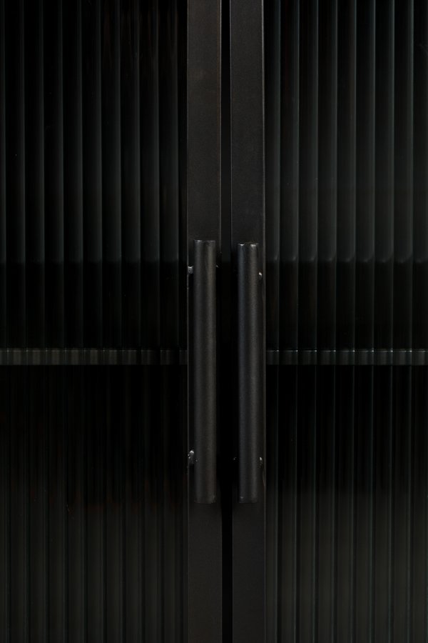 DUTCHBONE Boli skjenk, lav, m. 4 drer og 2 hyller - glass og sort jern