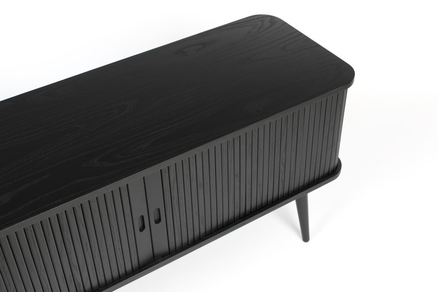 ZUIVER Barbier TV-bord, m. 2 skyvedrer - svart eikefiner og gummitre (120x40)