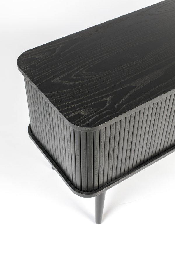 ZUIVER Barbier TV-bord, m. 2 skyvedrer - svart eikefiner og gummitre (120x40)