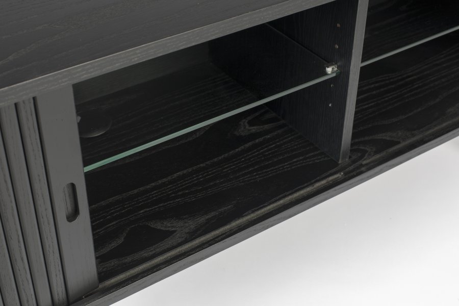 ZUIVER Barbier TV-bord, m. 2 skyvedrer - svart eikefiner og gummitre (120x40)