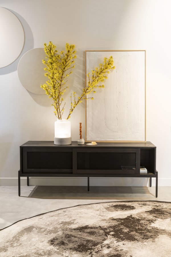 ZUIVER Hardfr skjenk, m. 2 mesh skyvedrer - sort finer og jern