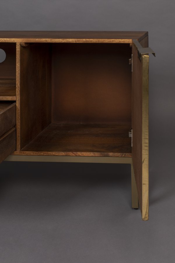 DUTCHBONE Volan TV-bord, m. 2 drer, 1 rom og 1 skuff - brunt og gull mangotre og jern