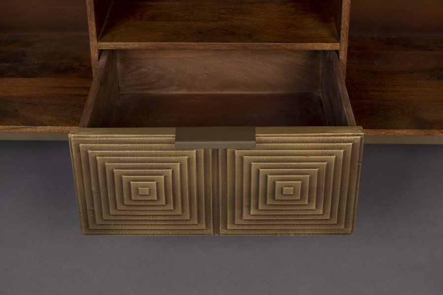 DUTCHBONE Volan TV-bord, m. 2 drer, 1 rom og 1 skuff - brunt og gull mangotre og jern