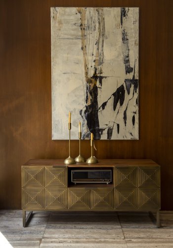 DUTCHBONE Volan TV-bord, m. 2 drer, 1 rom og 1 skuff - brunt og gull mangotre og jern