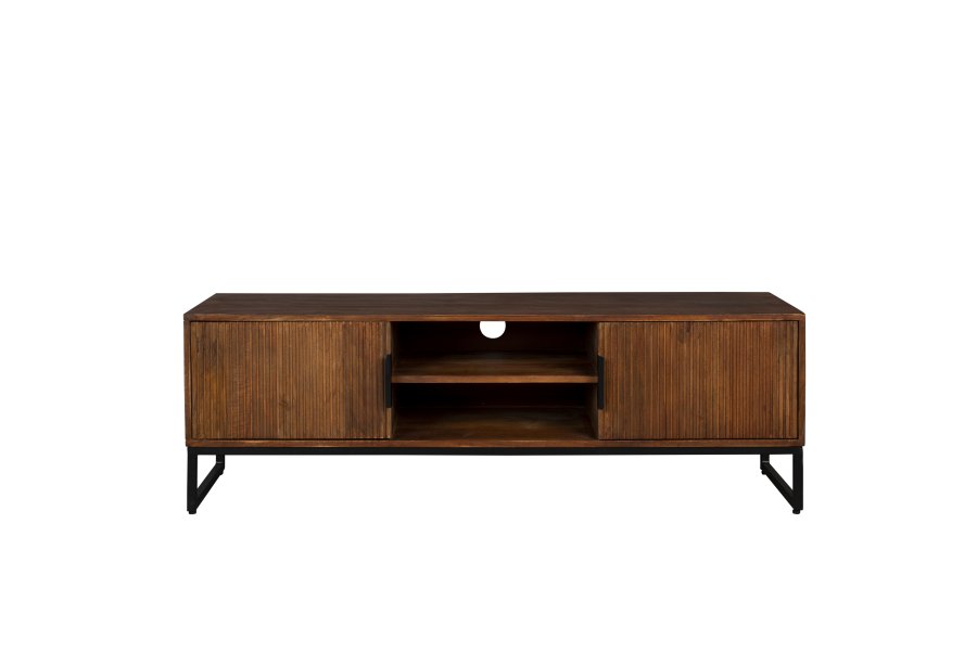 DUTCHBONE Saroo TV-bord, m. 2 drer og 1 hylle - brunt mangotre og stl (140x40)