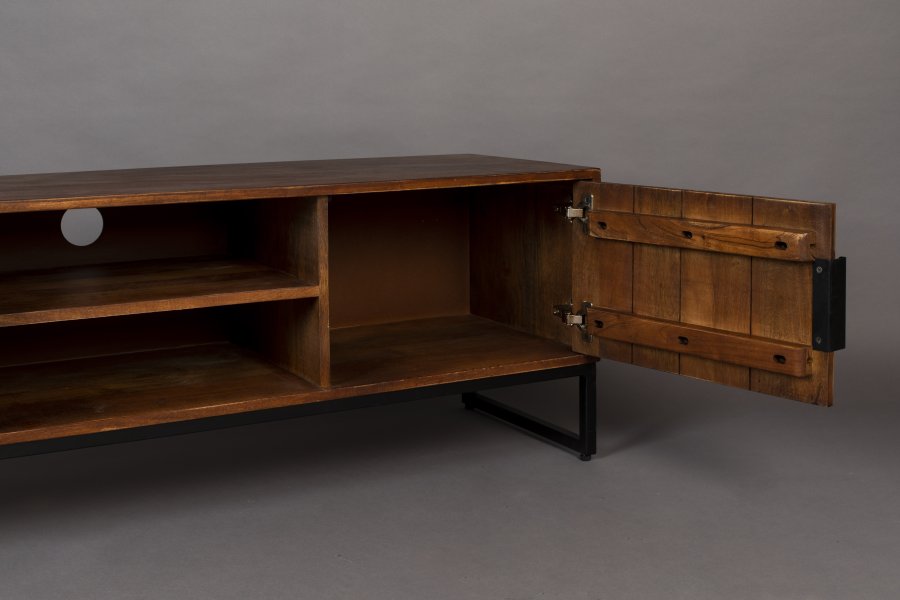 DUTCHBONE Saroo TV-bord, m. 2 drer og 1 hylle - brunt mangotre og stl (140x40)