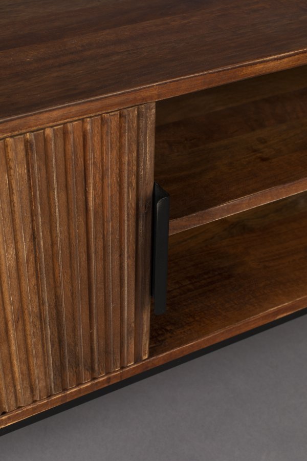 DUTCHBONE Saroo TV-bord, m. 2 drer og 1 hylle - brunt mangotre og stl (140x40)