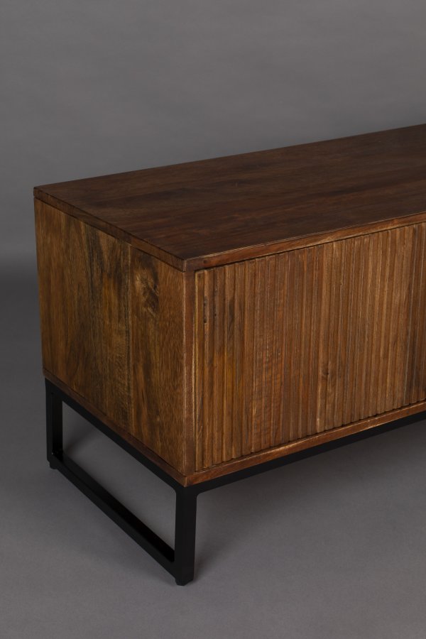 DUTCHBONE Saroo TV-bord, m. 2 drer og 1 hylle - brunt mangotre og stl (140x40)