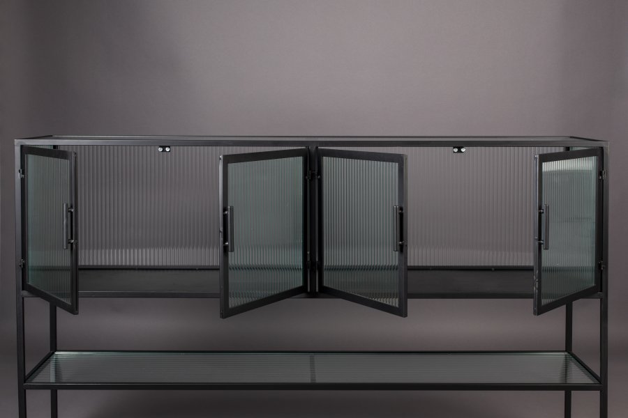 DUTCHBONE Boli skjenk, hy, m. 4 drer og 2 hyller - glass og sort jern