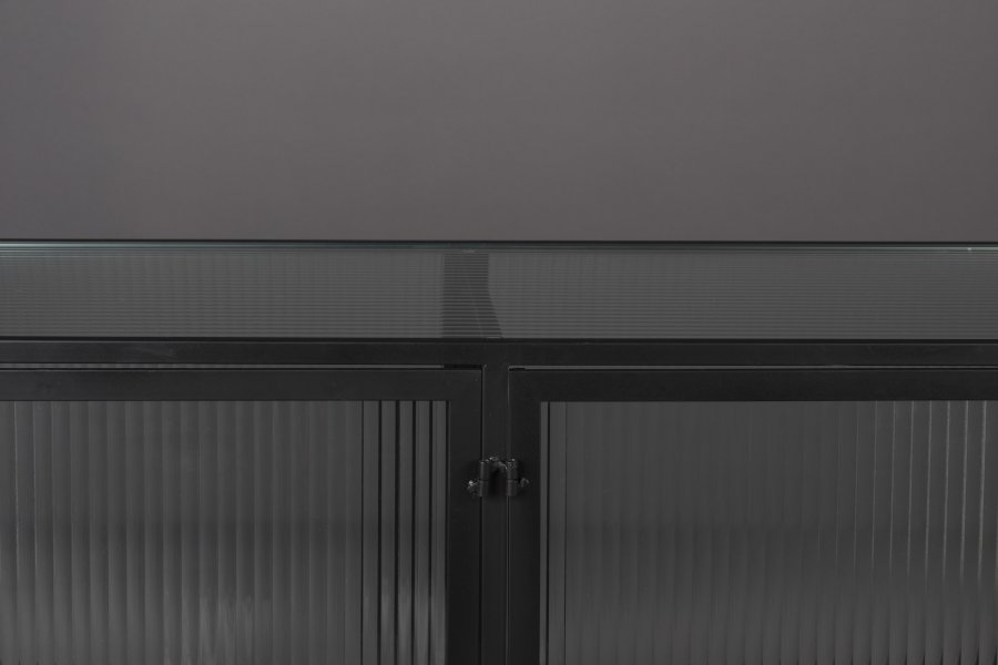 DUTCHBONE Boli skjenk, hy, m. 4 drer og 2 hyller - glass og sort jern