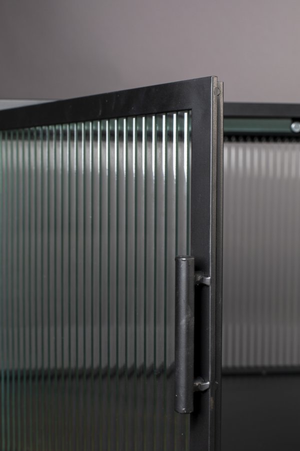 DUTCHBONE Boli skjenk, hy, m. 4 drer og 2 hyller - glass og sort jern