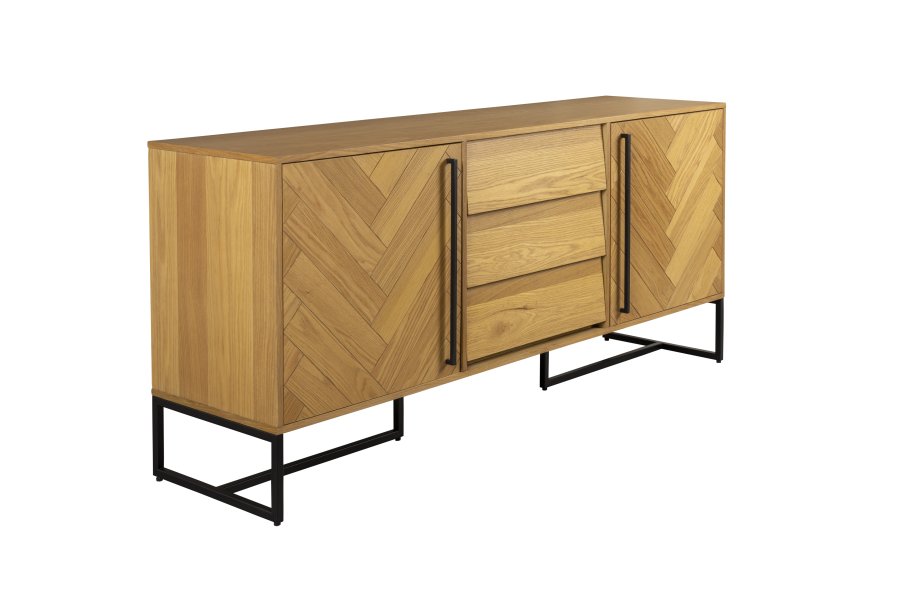 DUTCHBONE Klasse skjenk, hy, m. 2 drer og 3 skuffer - naturlig fiskebein eik og sort stl