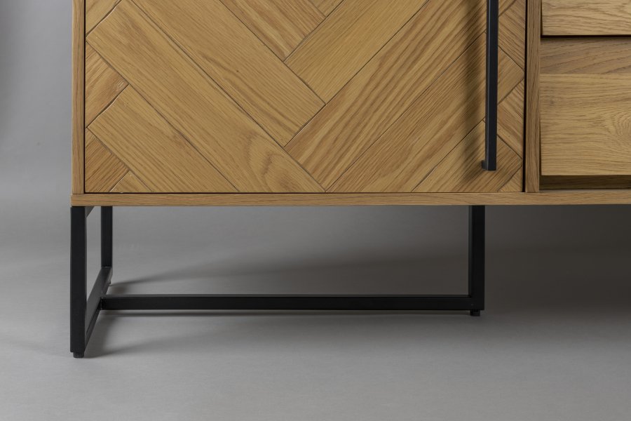 DUTCHBONE Klasse skjenk, hy, m. 2 drer og 3 skuffer - naturlig fiskebein eik og sort stl