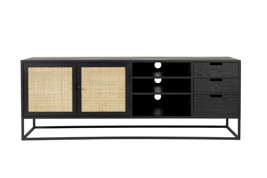 WHITE LABEL LIVING Guuji skjenk, m. 2 drer, 3 skuffer, hyller - rotting og sort ask finerjern