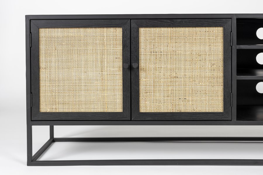 WHITE LABEL LIVING Guuji skjenk, m. 2 drer, 3 skuffer, hyller - rotting og sort ask finerjern