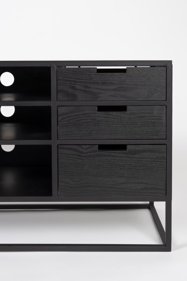 WHITE LABEL LIVING Guuji skjenk, m. 2 drer, 3 skuffer, hyller - rotting og sort ask finerjern