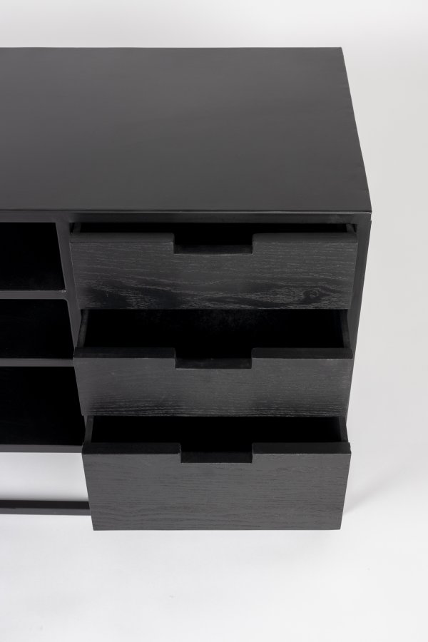 WHITE LABEL LIVING Guuji skjenk, m. 2 drer, 3 skuffer, hyller - rotting og sort ask finerjern