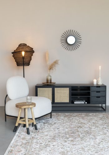 WHITE LABEL LIVING Guuji skjenk, m. 2 drer, 3 skuffer, hyller - rotting og sort ask finerjern