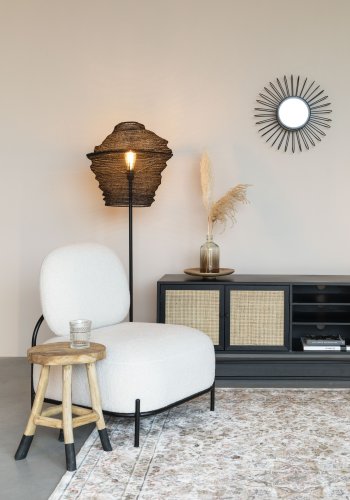 WHITE LABEL LIVING Guuji skjenk, m. 2 drer, 3 skuffer, hyller - rotting og sort ask finerjern