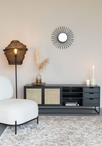 WHITE LABEL LIVING Guuji skjenk, m. 2 drer, 3 skuffer, hyller - rotting og sort ask finerjern