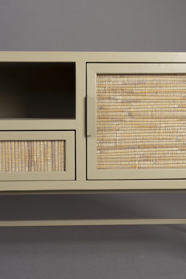 DUTCHBONE Yasu skjenk, m. 2 drer, 1 rom og 1 skuff - naturlig rotting og beige tre/jern