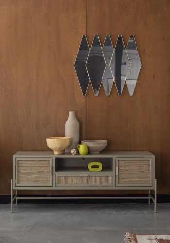 DUTCHBONE Yasu skjenk, m. 2 drer, 1 rom og 1 skuff - naturlig rotting og beige tre/jern