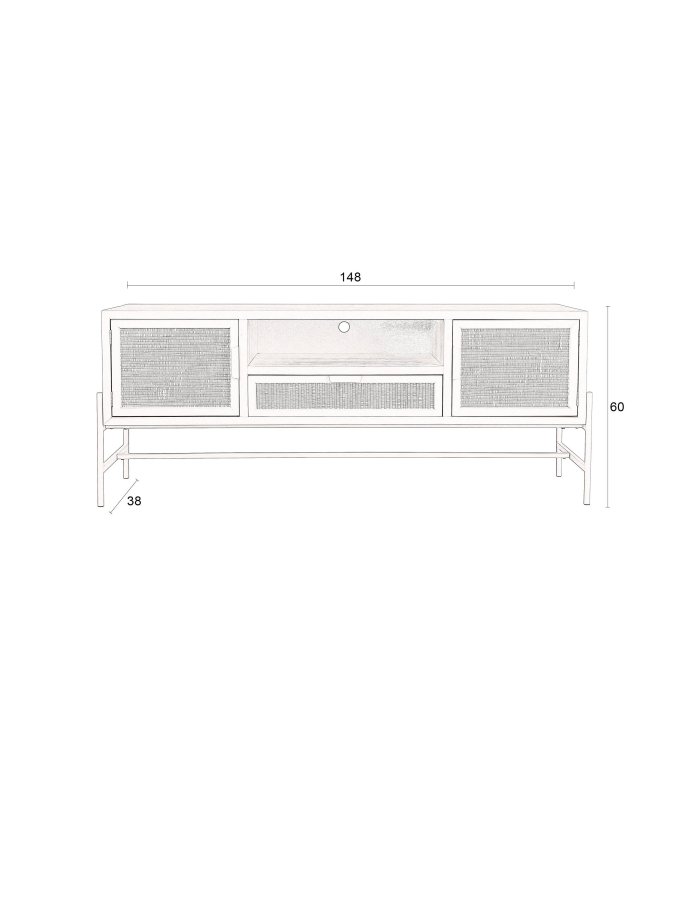 DUTCHBONE Yasu skjenk, m. 2 drer, 1 rom og 1 skuff - naturlig rotting og beige tre/jern