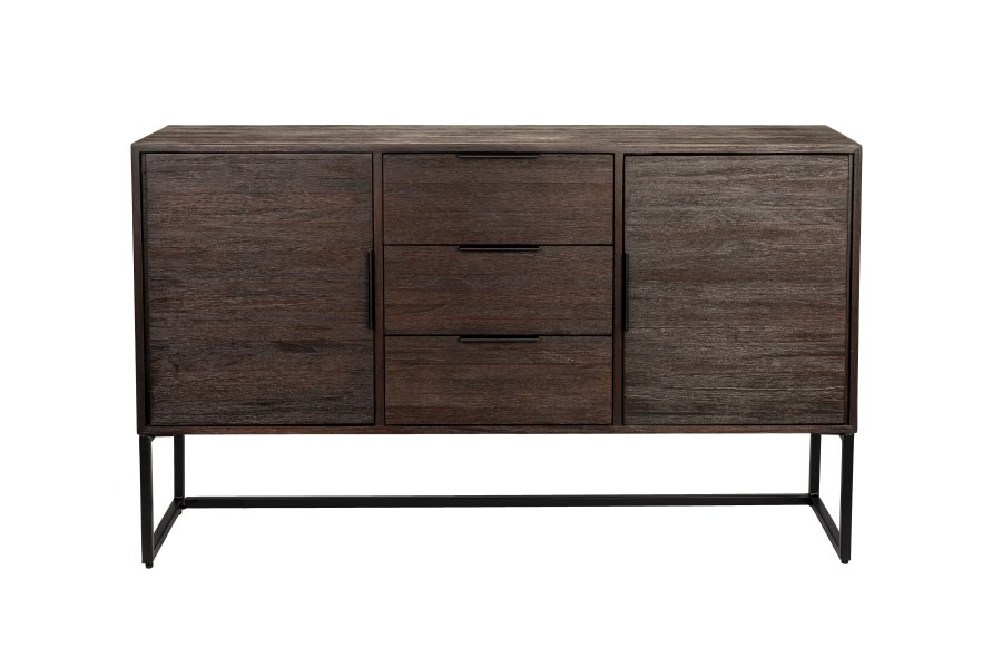 WHITE LABEL LIVING Webster skjenk Hy, m. 2 drer og 3 skuffer - brun gjenvunnet teak og jern