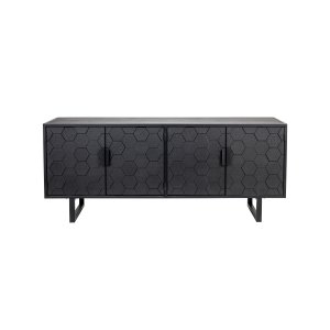 WHITE LABEL LIVING Linc l�gt sk�nk, m. 4 d�rrar - svart gran och svart j�rn