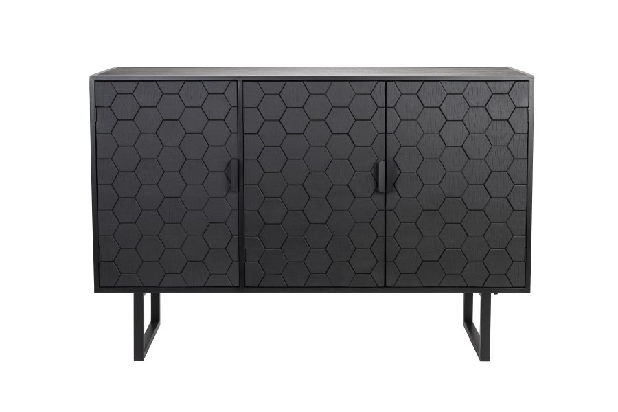 WHITE LABEL LIVING Linc hy skjenk, m. 3 drer - svart gran og svart jern