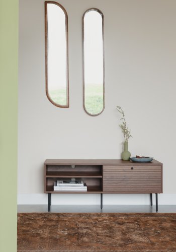 WHITE LABEL LIVING Stripes lavt TV-bord, m. 1 dr og 2 hyller - brun MDF og jern (120x40)