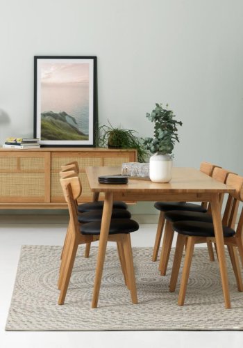 Barrali spisebord, m. uttrekkbar - naturlig eikefiner og eiketre (90x190)