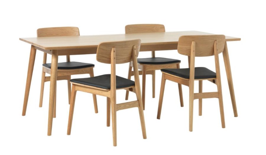 Barrali spisebord, m. uttrekkbar - naturlig eikefiner og eiketre (90x190)