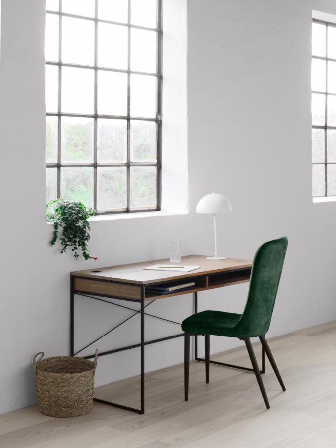 Echelon skrivebord, m. 2 rom - naturlig eikefiner/eik og sort metall (60x120)