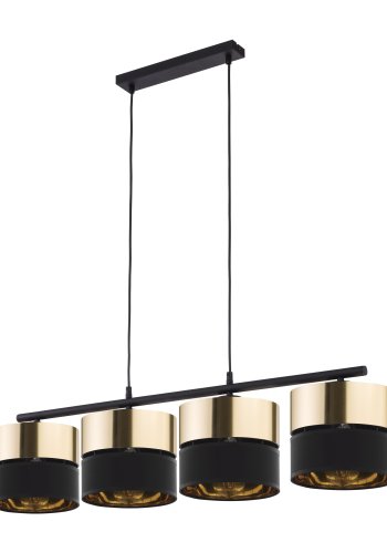 TK Hilton taklampa, w. 4 skärmar - guldmetall och svart tyg