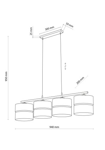 TK Hilton taklampa, w. 4 skärmar - guldmetall och svart tyg