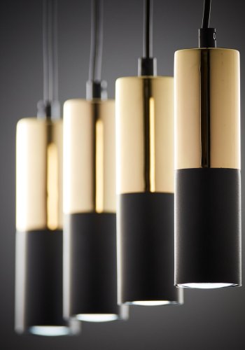 TK Elite taklampe, m. 4 skjermer - gull og svart metall